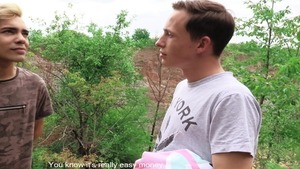 good-looking Czech gay couple in an outdoor three-some