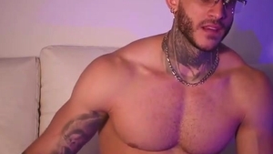 Full Tattoos Muscle Bodybuilder In Glasses Shows Off His wild Body