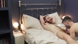 Hairy jock sucks my t-dick to climax